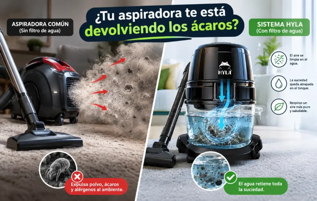 Infografia de una comparativa entre la limpieza con aspiradora contra una aspiradora con tecnologia hyla